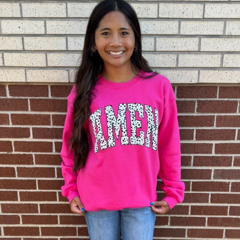 Hot Pink Graphic Sweatshirt with Leopard-Print AMEN